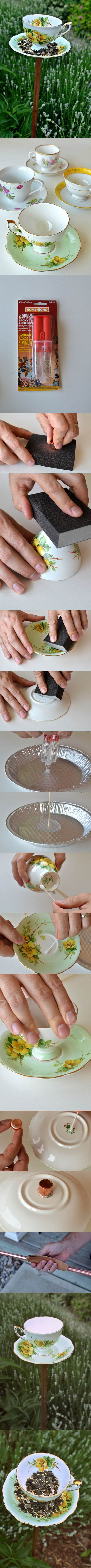 DIY Bird Feeder From Vintage Teacups 2