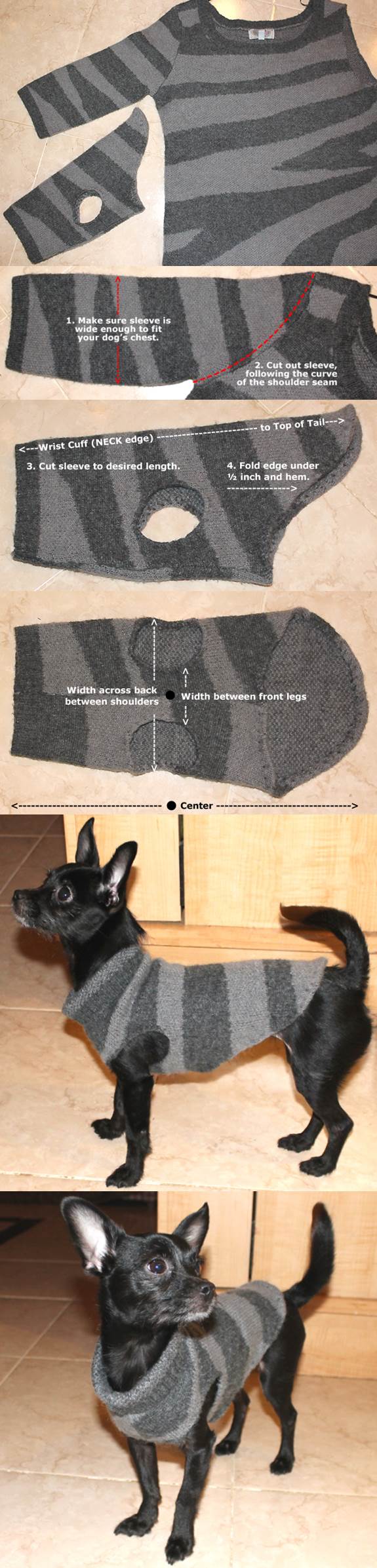 DIY Dog Sweater from a Used Sweater Sleeve 2