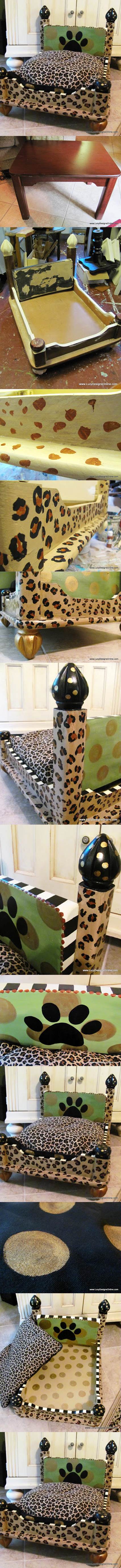 DIY Leopard Print Dog Bed from an End Table 2