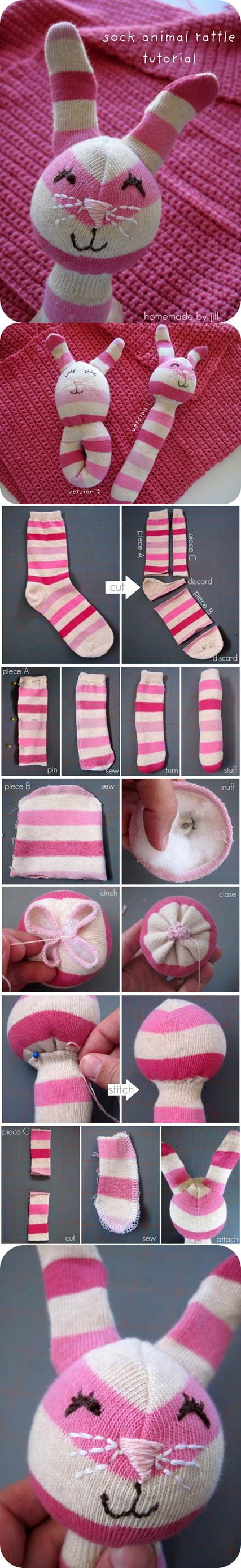 DIY Adorable Sock Bunny Rattle 2