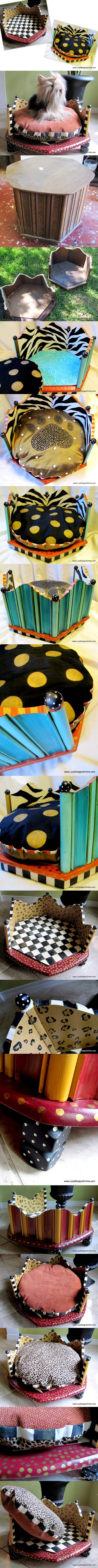 DIY Hand Painted Round Dog Beds from an End Table in Zebra and Leopard Print 2
